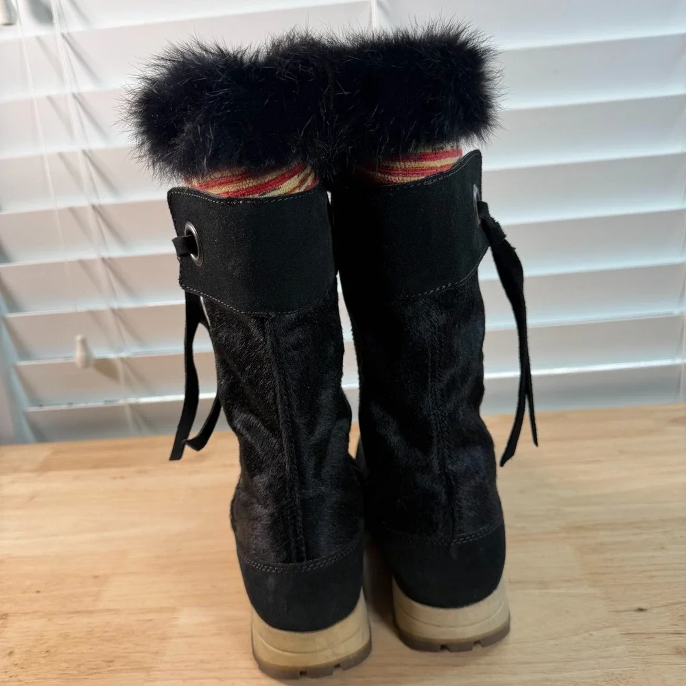 Tecnica Winter Snow Boots Women's Black Fur Trim Striped Side Zip Outdoor - 8.5
